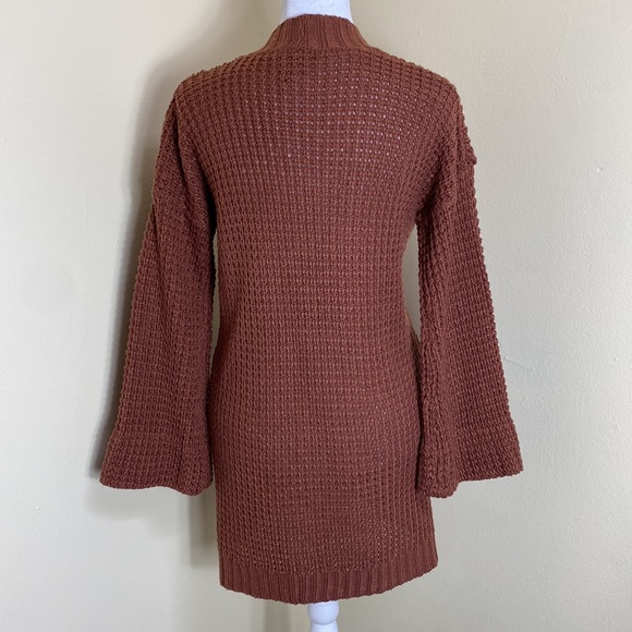 Fall Brown Open Front Knit Cardigan Sweater - Picture 4 of 5